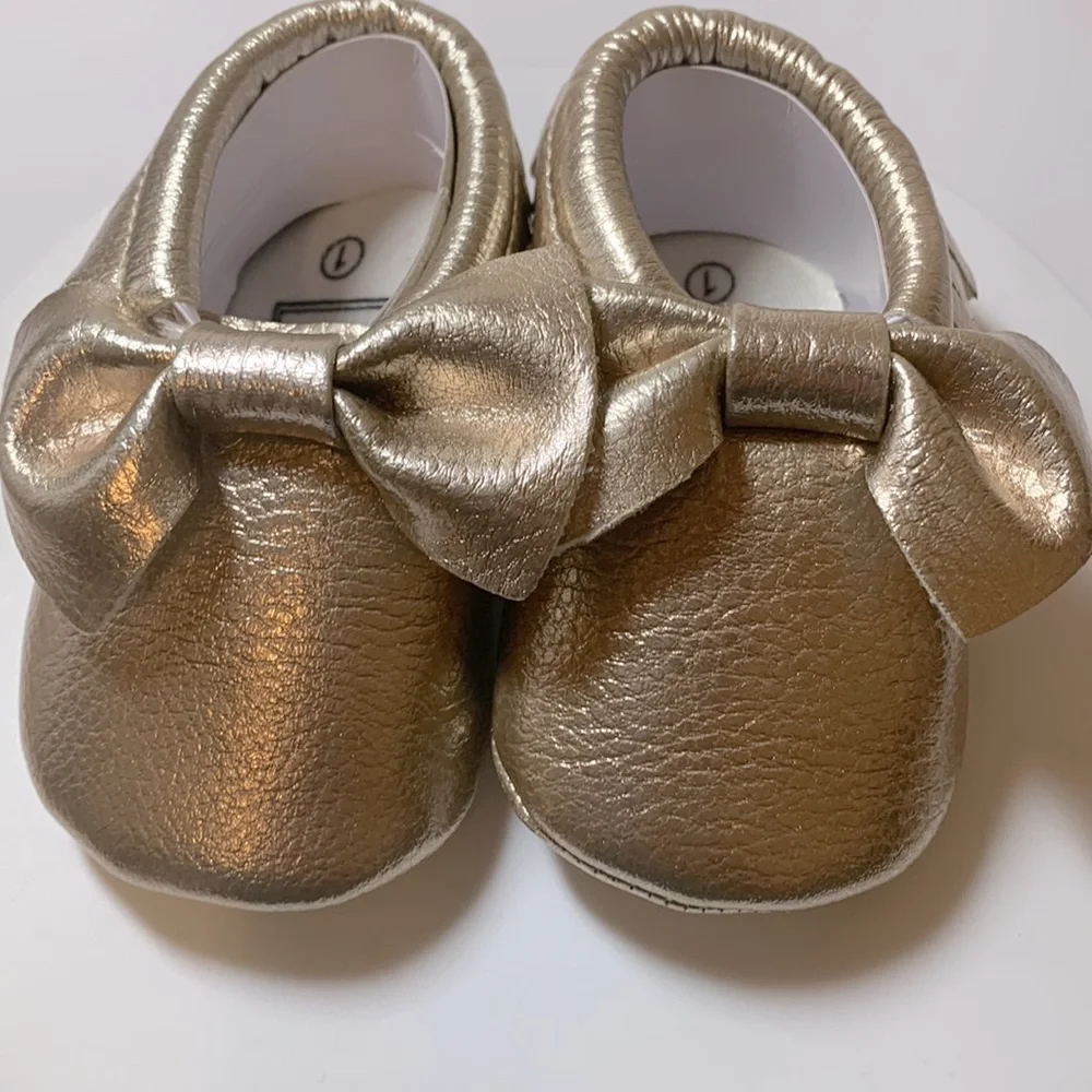 Gold Bow Moccasins - Premium Leather